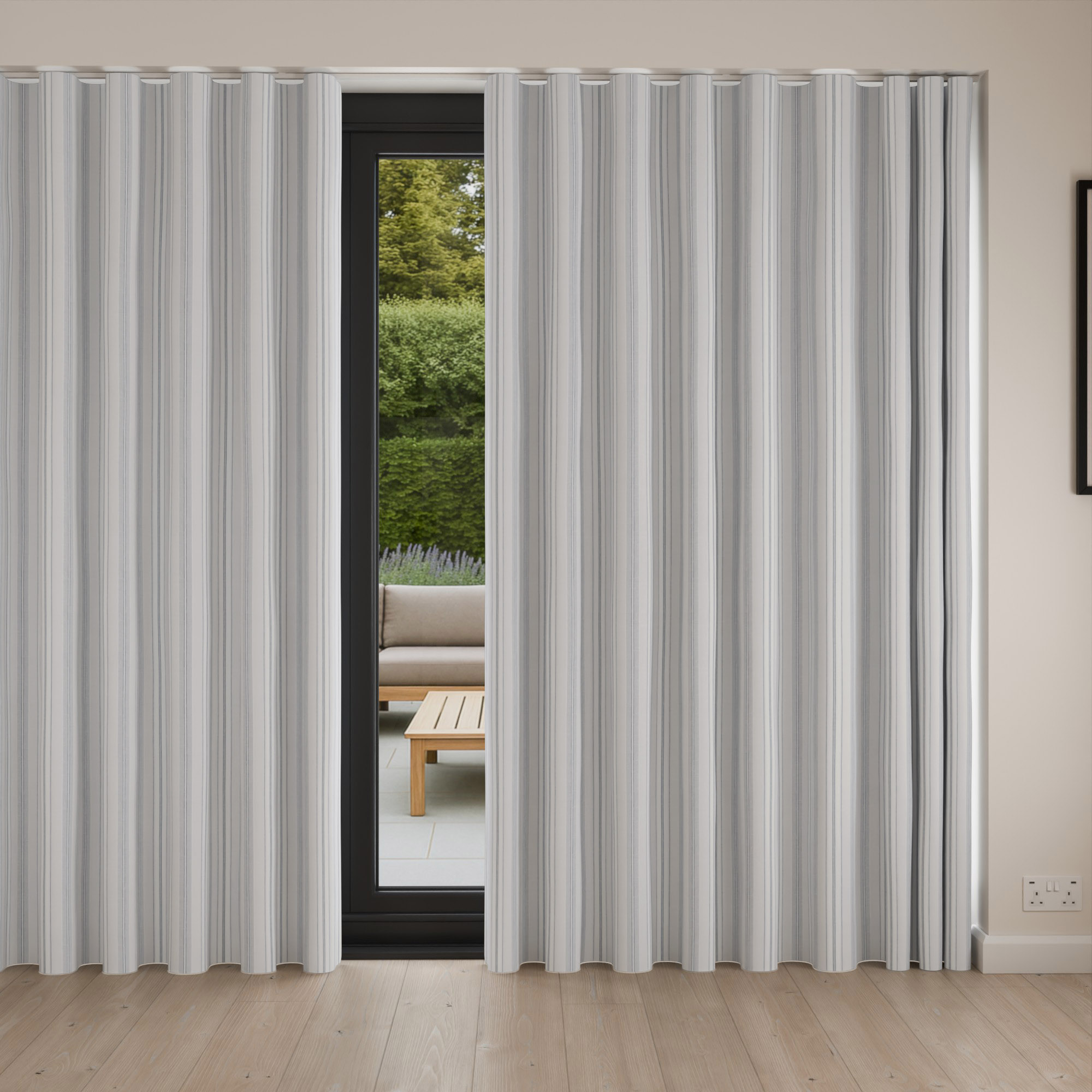 Laura Ashley Suffolk Stripe Slate Wave Curtain - Image 4