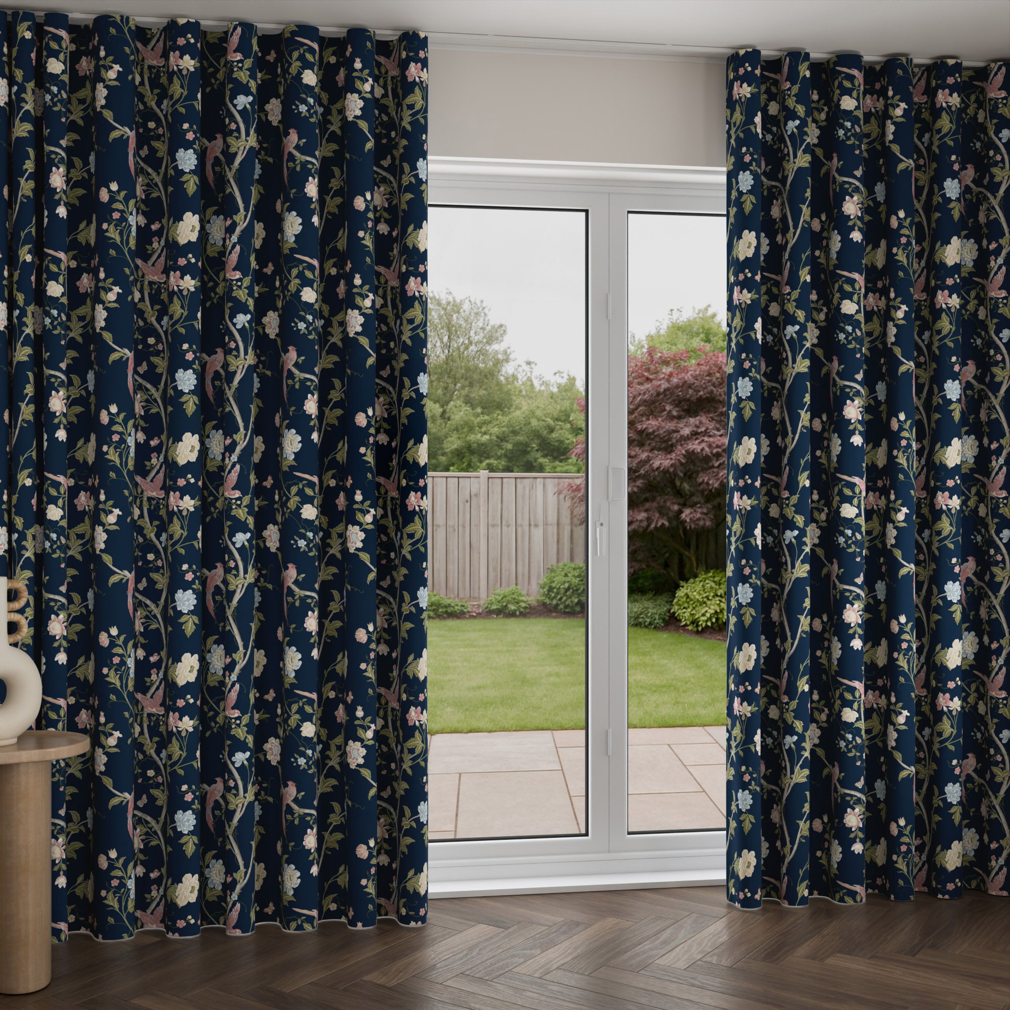 Laura Ashley Summer Palace Midnight Blue Wave Curtain - Image 2
