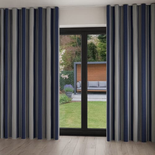 Laura Ashley Tiverton Stripe Midnight Wave Curtain