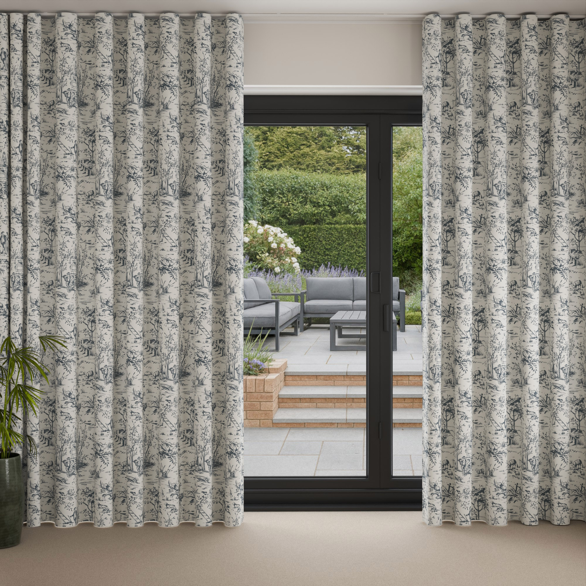 Laura Ashley Toile De Jouy Dark Seaspray Wave Curtain - Image 3