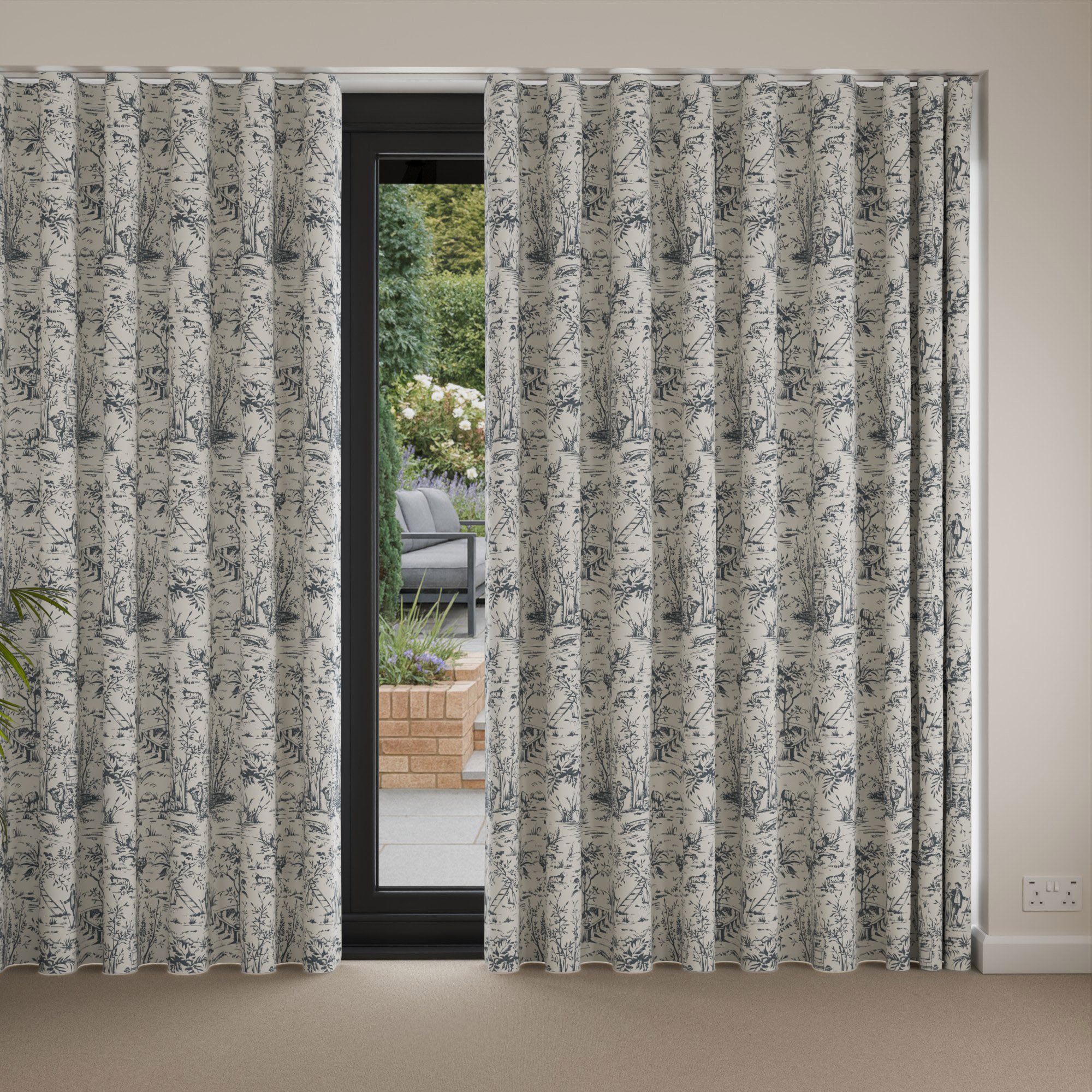 Laura Ashley Toile De Jouy Dark Seaspray Wave Curtain - Image 4