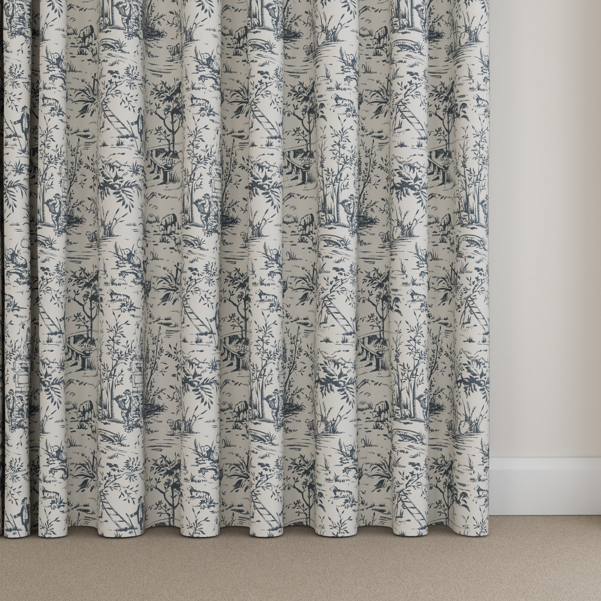 Laura Ashley Toile De Jouy Dark Seaspray Wave Curtain - Image 5