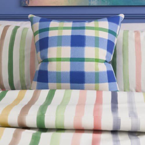 Wee Blue Bell Blueberry Jam Check Blue Green Cushion
