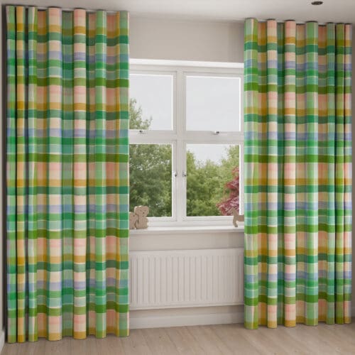 Bluebellgray Cabin Check Green Multi Wave Curtain