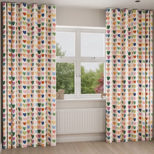 Wee Blue Bell Love Hearts Multi Wave Curtain