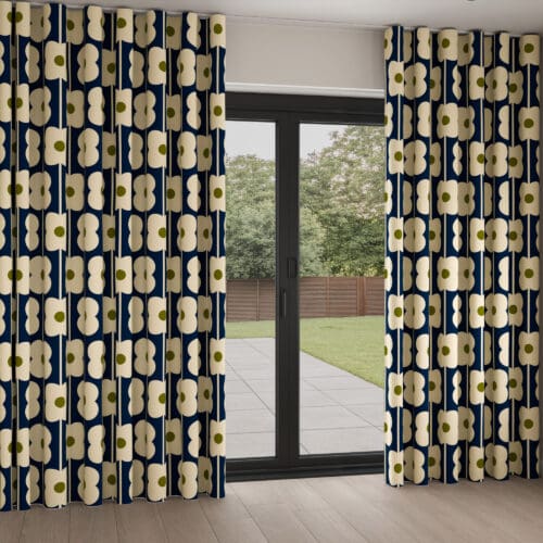 Orla Kiely Abacus Flower Navy Wave Curtain