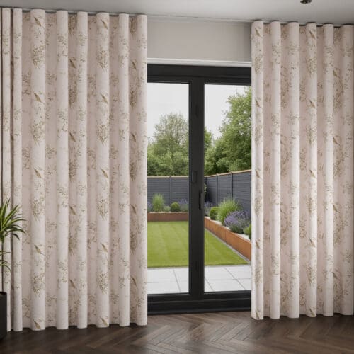 Rachel Ashwell Bird Chinoiserie Pink Tan Wave Curtain